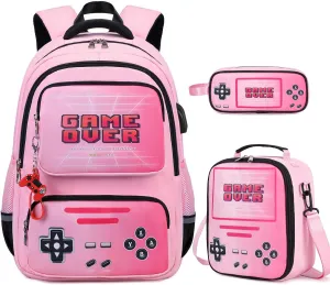 Gamer Backpack for Boys - Cool Luminous School Backpack for Boys with Lunch Bag Pencil Case - Kids Boys Backpack
