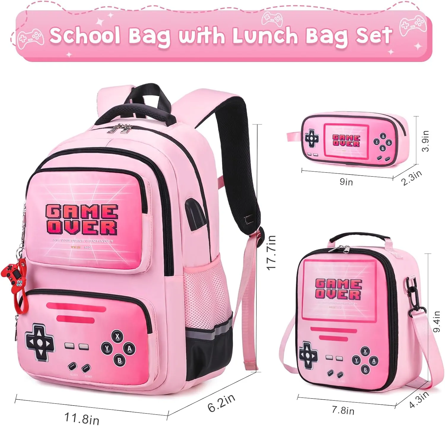 Gamer Backpack for Boys - Cool Luminous School Backpack for Boys with Lunch Bag Pencil Case - Kids Boys Backpack