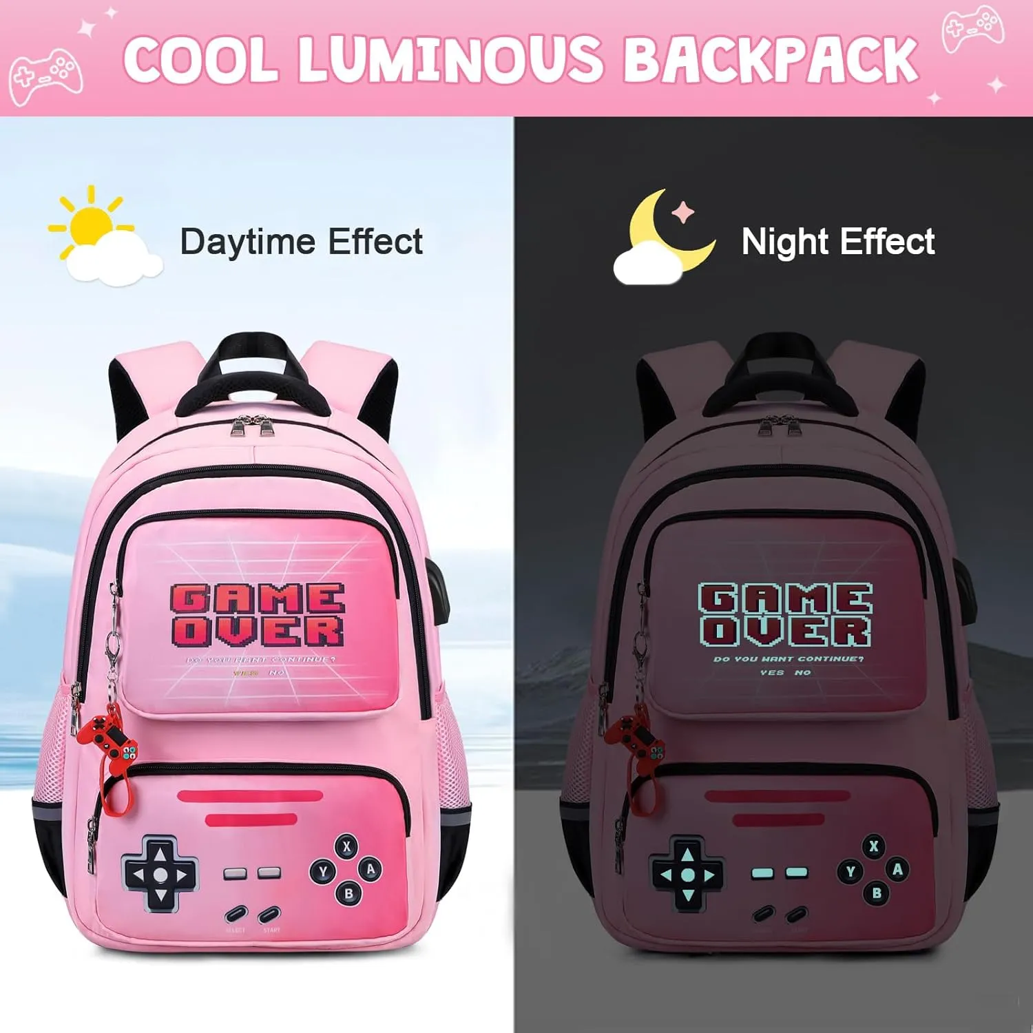 Gamer Backpack for Boys - Cool Luminous School Backpack for Boys with Lunch Bag Pencil Case - Kids Boys Backpack