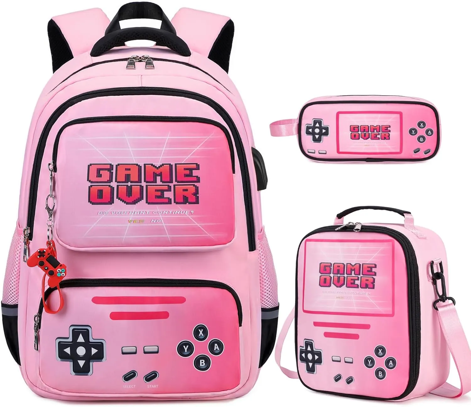 Gamer Backpack for Boys - Cool Luminous School Backpack for Boys with Lunch Bag Pencil Case - Kids Boys Backpack