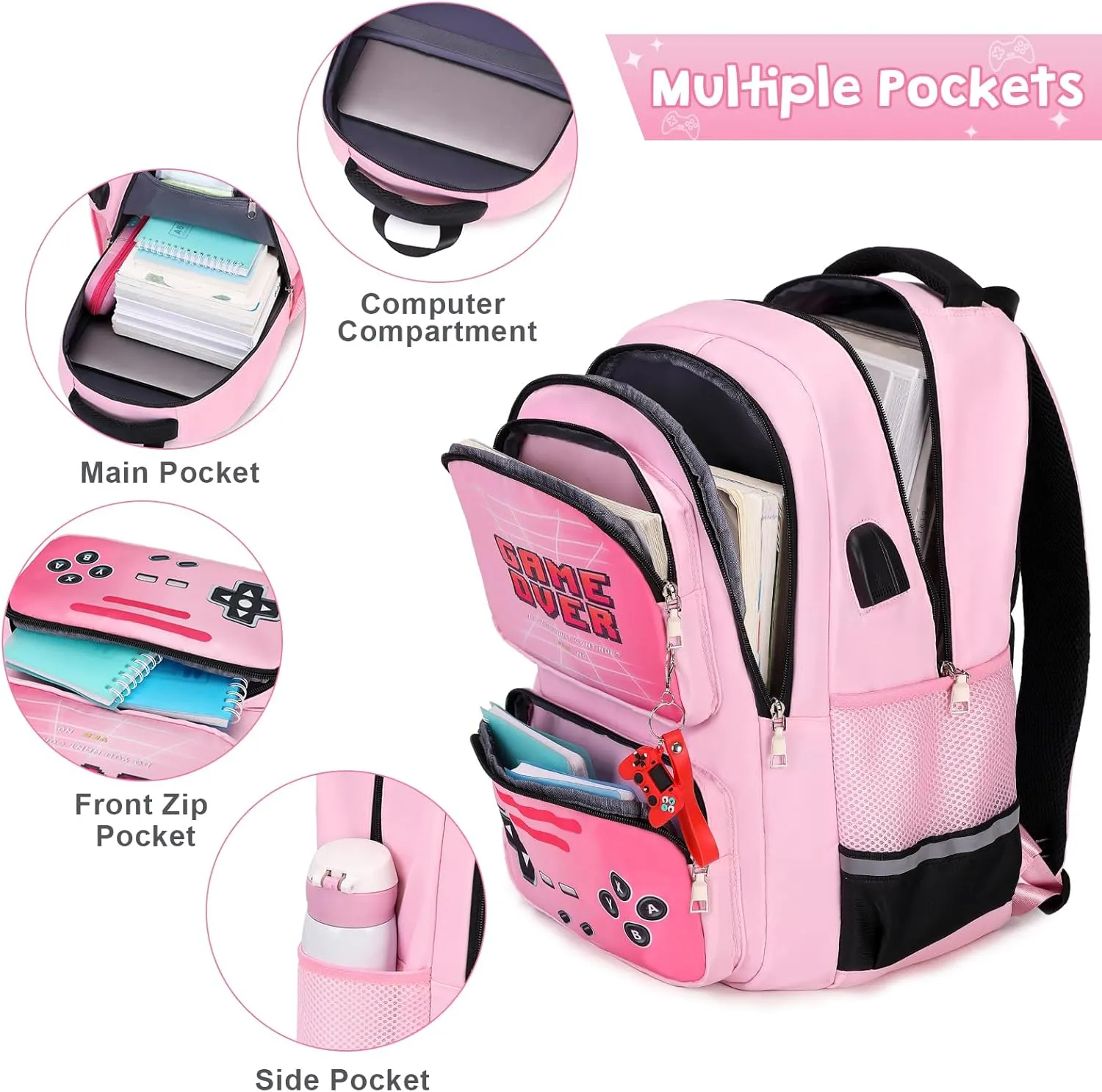 Gamer Backpack for Boys - Cool Luminous School Backpack for Boys with Lunch Bag Pencil Case - Kids Boys Backpack