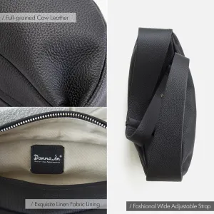Genuine Leather Sling Bags Crossbody Women, Minimalist Style Casual Chest Bags with Wide Strap