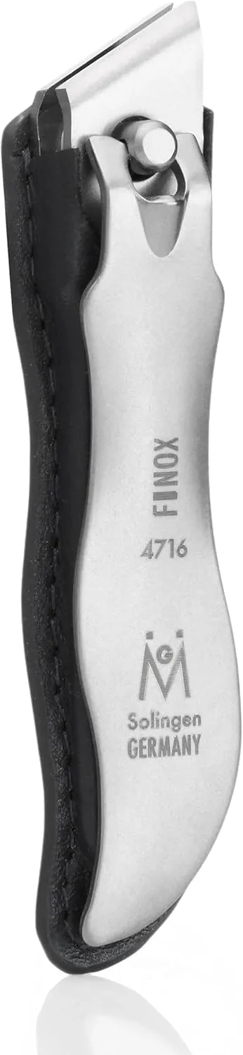 GERmanikure Economy Nail Clipper in Leather Case, Ethically Made in Solingen Germany, Angled Edge for Fingernails & Ingrown Toenails Black Large Straight