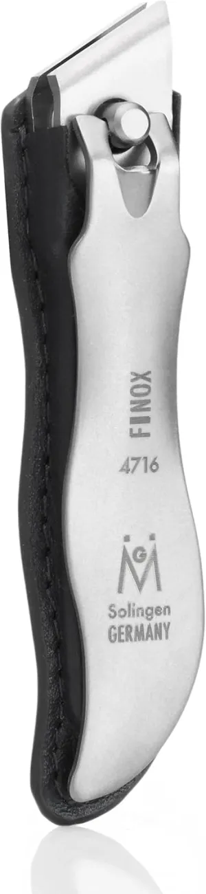 GERmanikure Economy Nail Clipper in Leather Case, Ethically Made in Solingen Germany, Angled Edge for Fingernails & Ingrown Toenails Black Large Straight