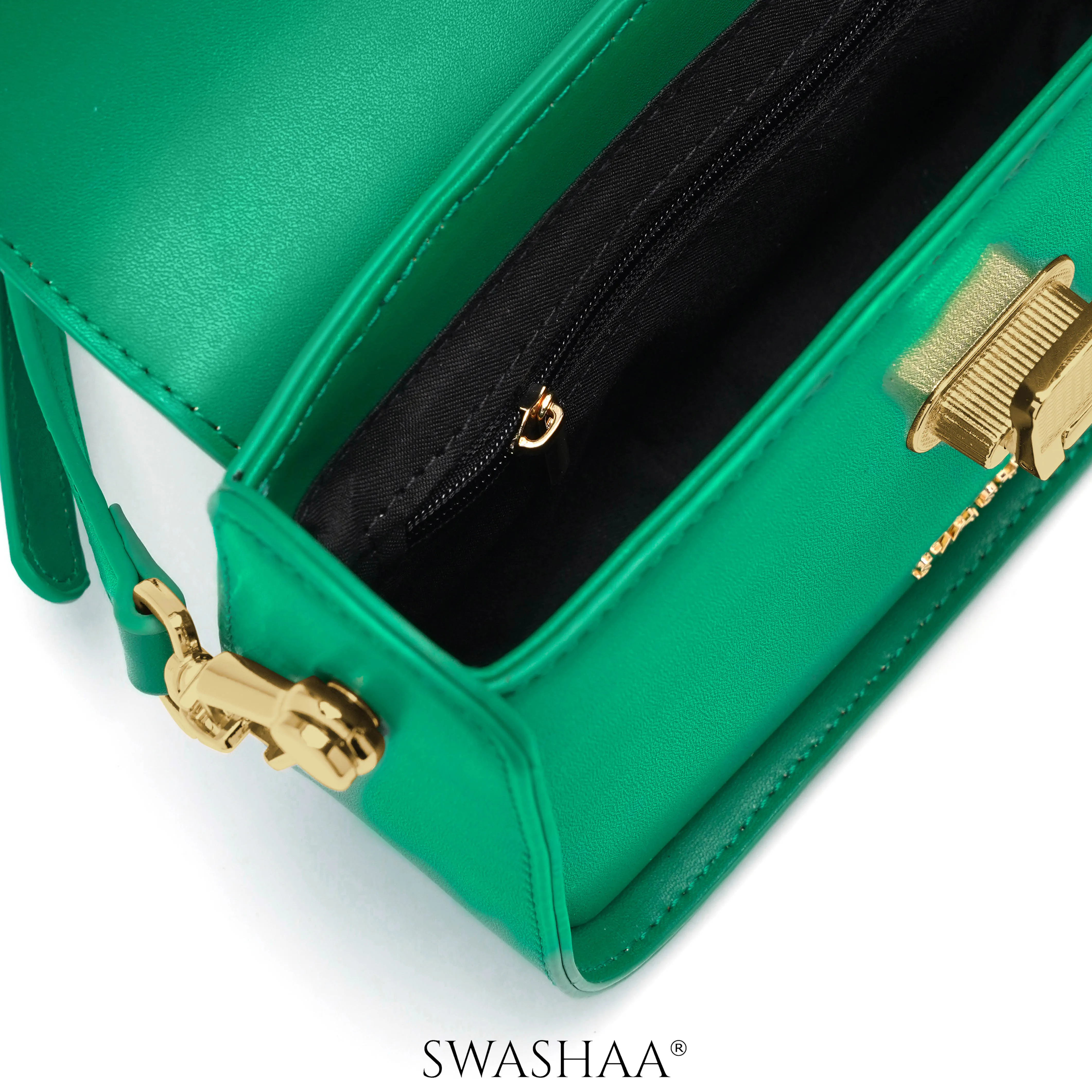 Giva Emerald Luxe Clasp Leather Sling Bag