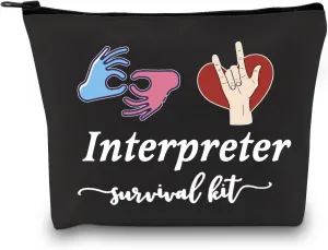 GJTIM Interpreter Zipper Pouch Interpreter Survival Kit Gift Makeup Bag for ASL Sign Language Interpreter (Survival Interpreter Black)