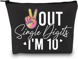 GJTIM Tenth Birthday Gift Double Digit Birthday Gift Peace Out Single Digits I’m 10 Makeup Bag (Out Single Black)