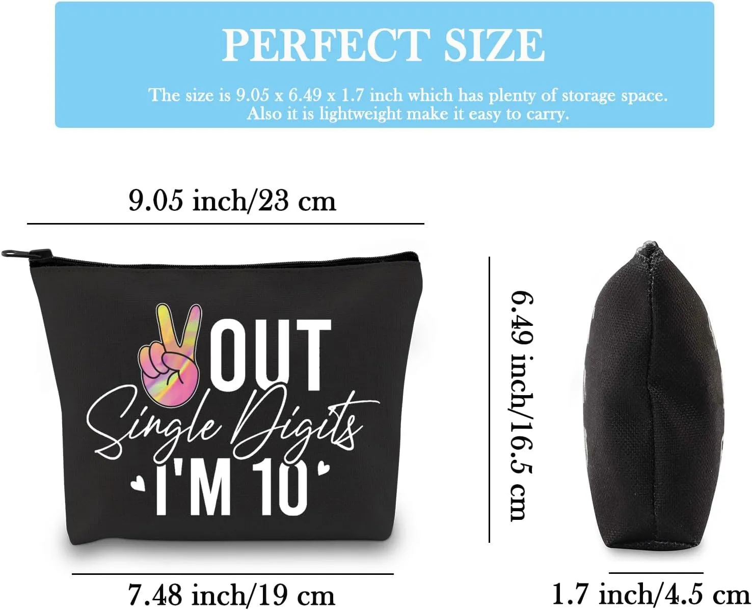 GJTIM Tenth Birthday Gift Double Digit Birthday Gift Peace Out Single Digits I’m 10 Makeup Bag (Out Single Black)