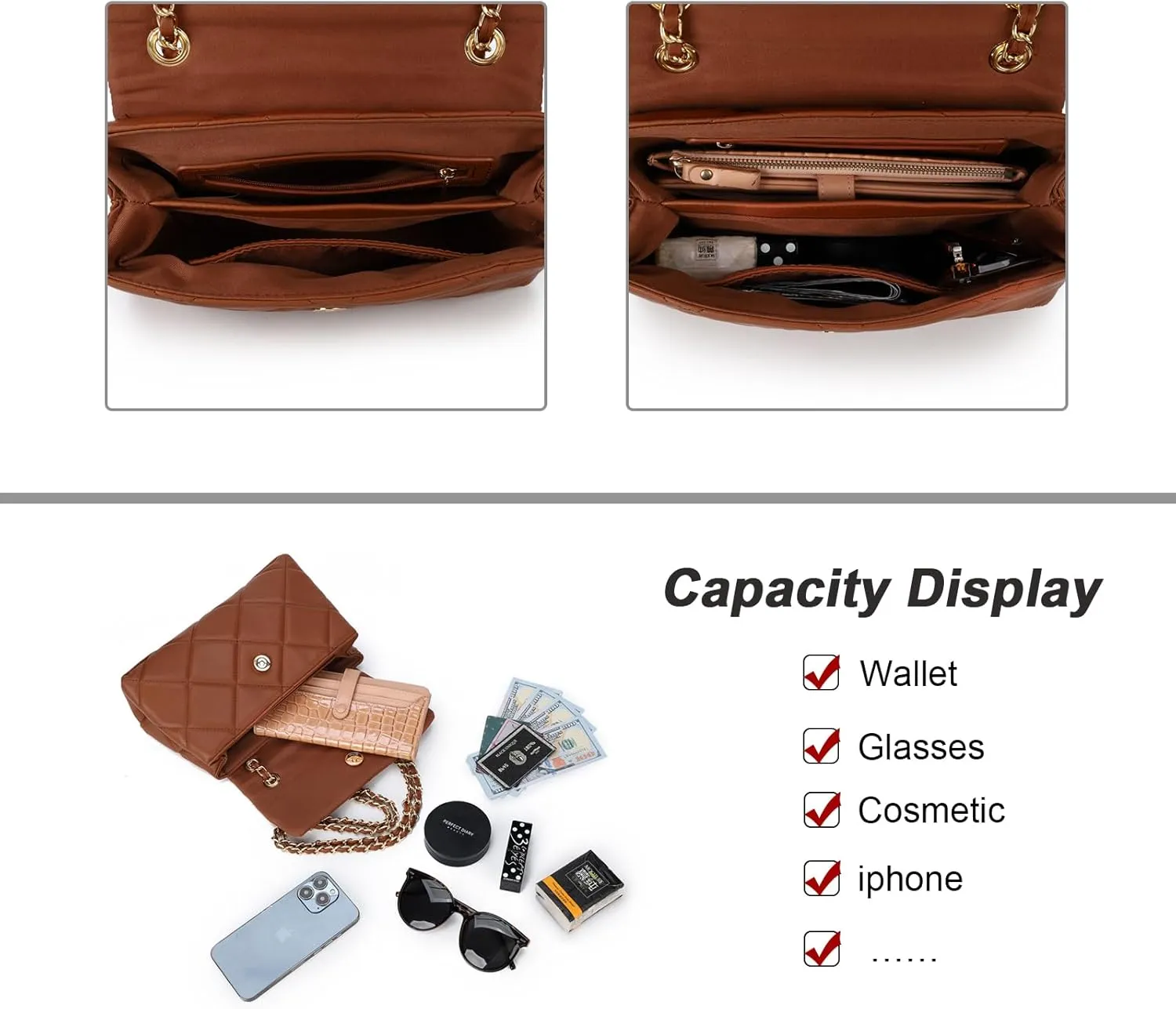 Gladdon Quilted Crossbody Purses for Women Small Ladies Shoulder Bags with Chain Trendy Clutch Purse Cute Designer Bag