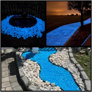 Glow in The Dark Rocks Outdoor, 500 pcs Blue Solar Rocks for Landscaping, Outdoor Decor Glow in The Dark Stones, Glowing Pebbles for Garden Backyard Patio Lawn Path, Powered by Sunlight