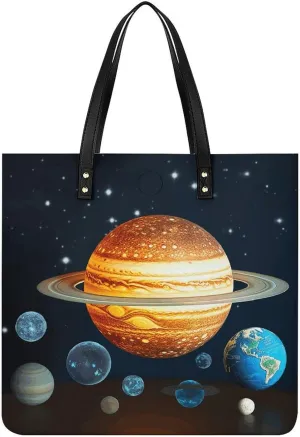 Glow in The Dark Solar System Planet Large Leather Handbags Women Fashion Handbag Multifunctional Travel Bag It Is A Great Gift for Mothers, Teachers, Friends, Bridesmaids