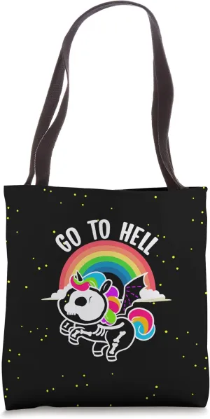 Go To Hell Unicorn Skeleton Rainbow Goth Mythical Animal Tote Bag