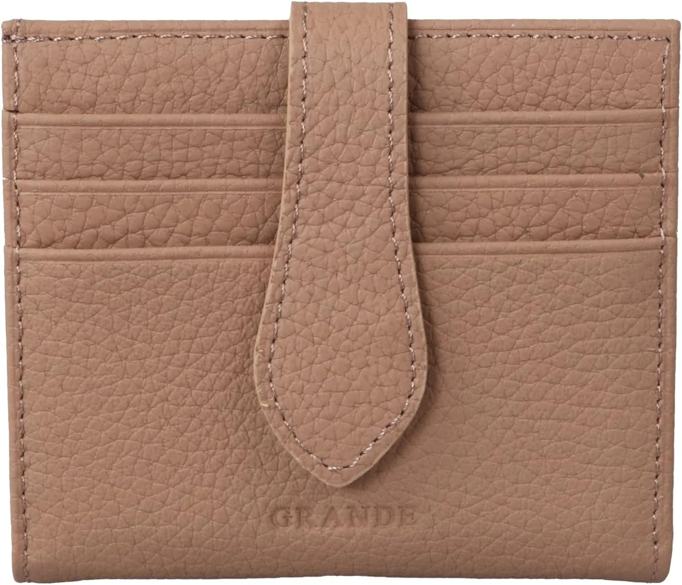 grande 3803 Genuine Leather Card Holder For Women and Men Slim Minimalist Card Case Small Snap Wallet (Cookie)