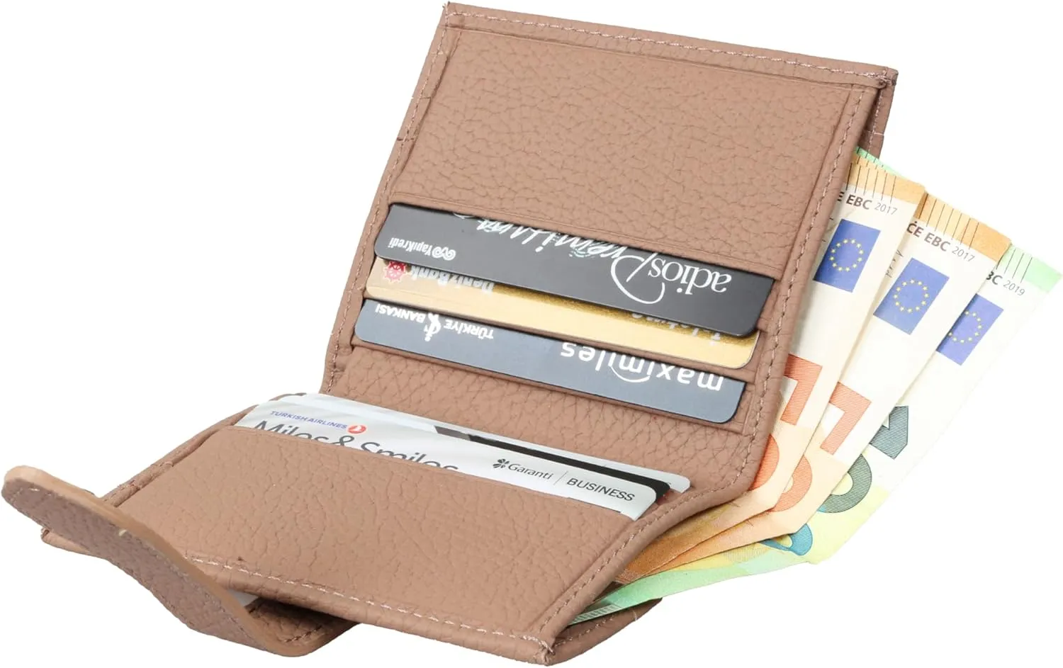 grande 3803 Genuine Leather Card Holder For Women and Men Slim Minimalist Card Case Small Snap Wallet (Cookie)