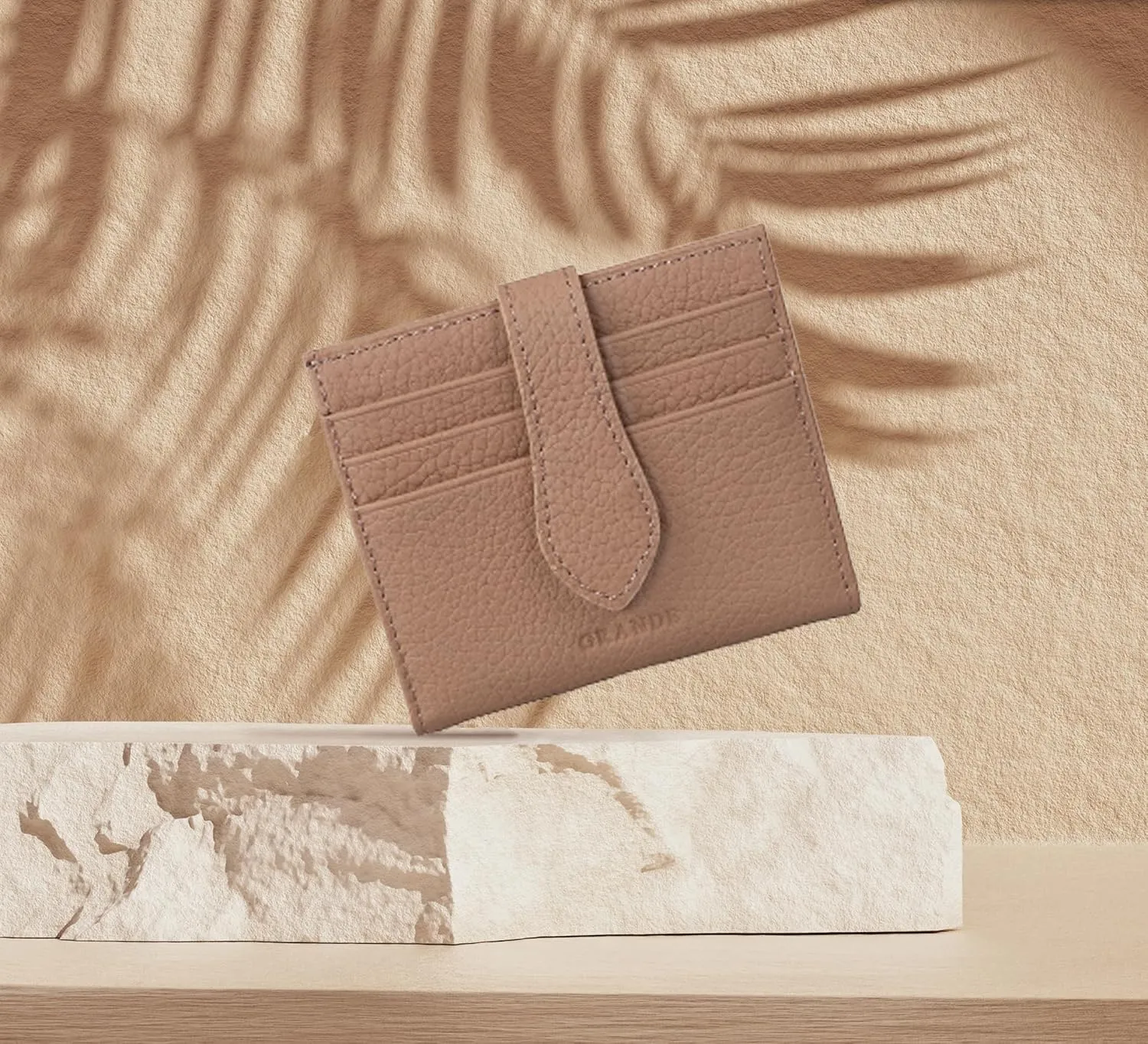 grande 3803 Genuine Leather Card Holder For Women and Men Slim Minimalist Card Case Small Snap Wallet (Cookie)