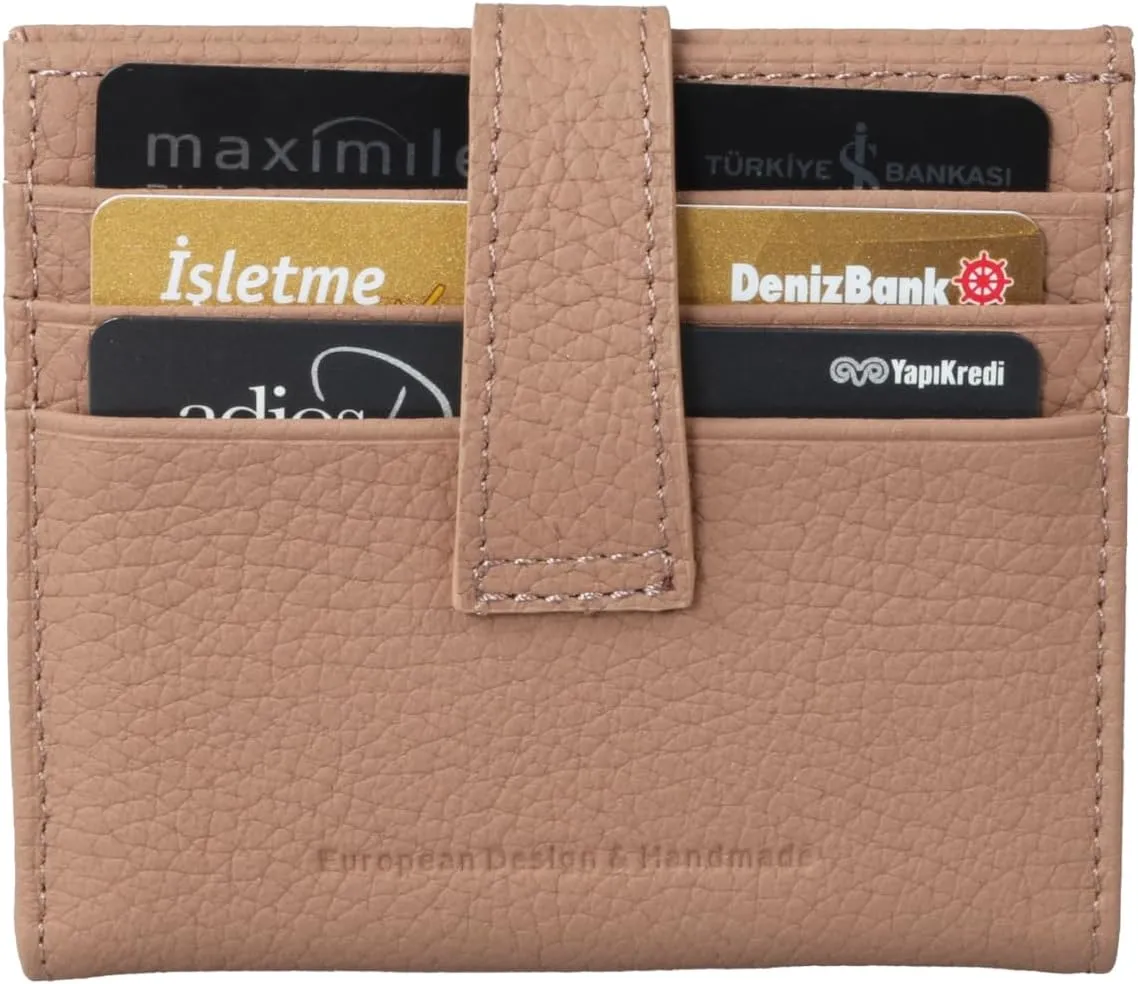 grande 3803 Genuine Leather Card Holder For Women and Men Slim Minimalist Card Case Small Snap Wallet (Cookie)