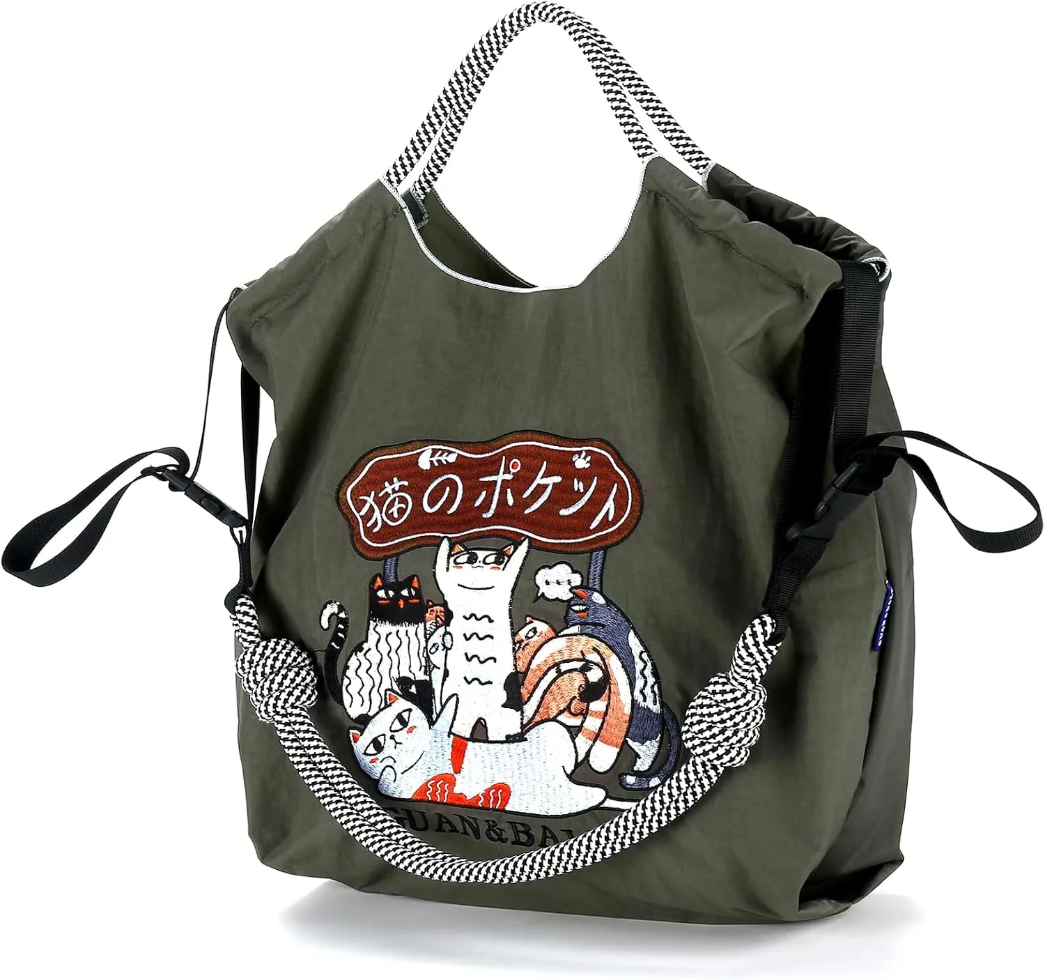 Guan&Ball The Lady Tote bag, waterproof nylon bag with lamb embroidery pattern, is the perfect companion for travel
