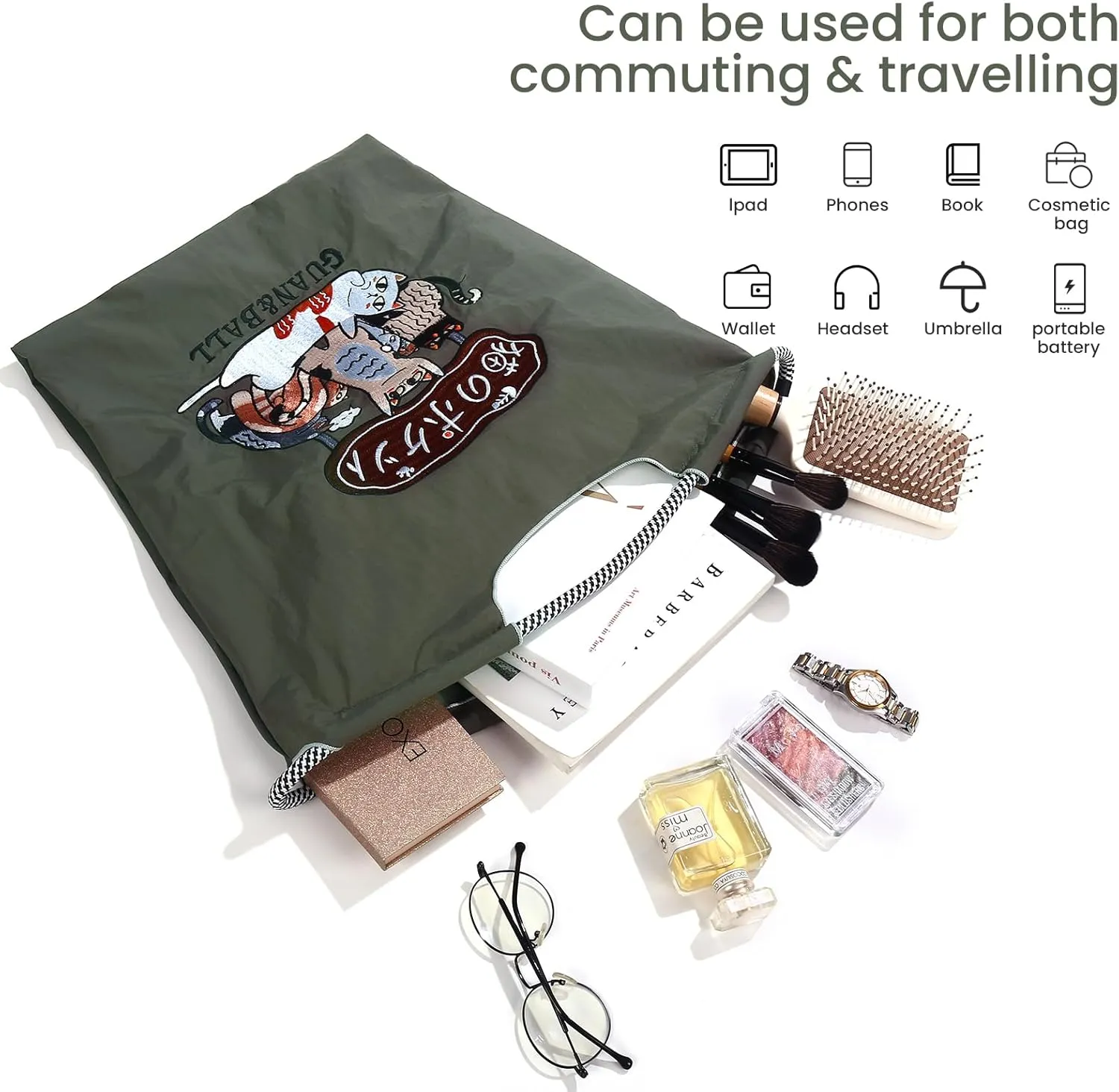 Guan&Ball The Lady Tote bag, waterproof nylon bag with lamb embroidery pattern, is the perfect companion for travel
