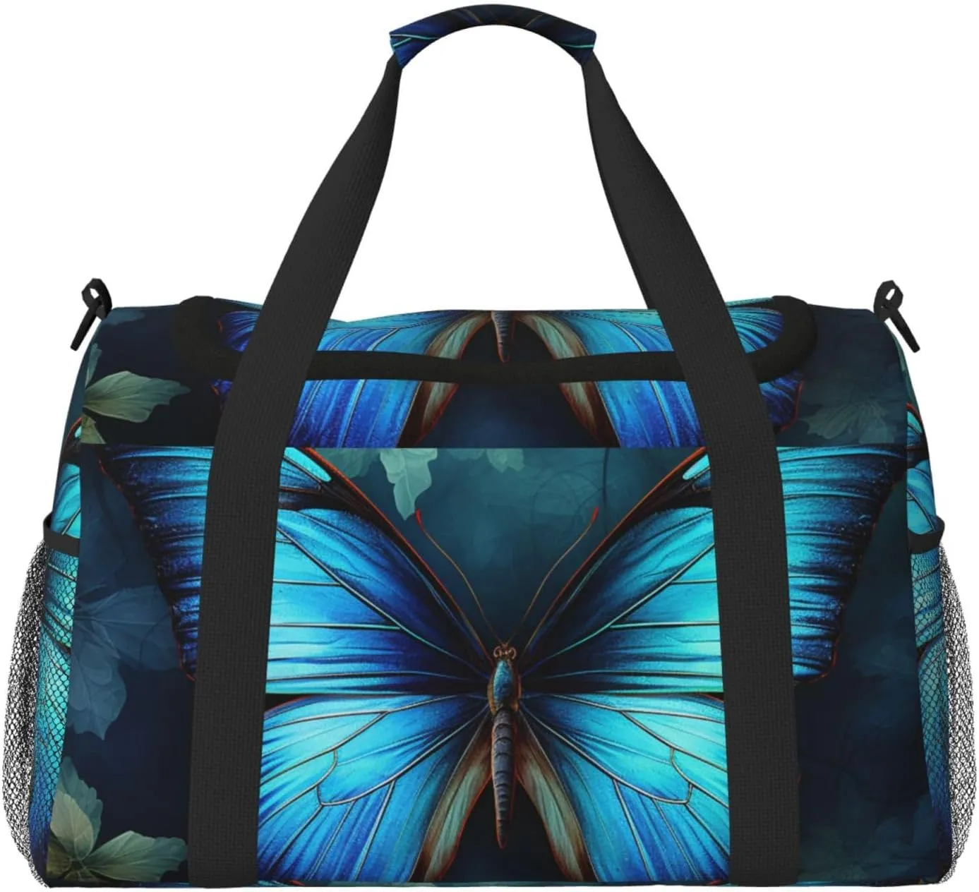 Gym Bag Blue Butterfly Pattern Duffel Bag for Men Women Travel Overnight Bag with Shoe Compartment Workout Bags