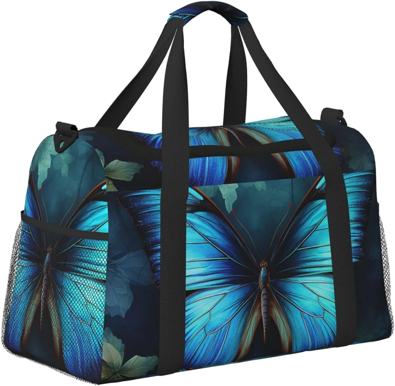 Gym Bag Blue Butterfly Pattern Duffel Bag for Men Women Travel Overnight Bag with Shoe Compartment Workout Bags