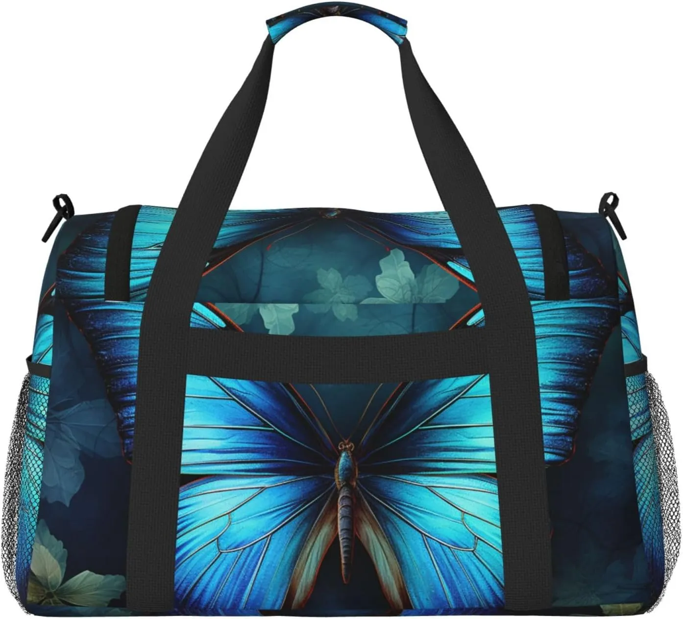 Gym Bag Blue Butterfly Pattern Duffel Bag for Men Women Travel Overnight Bag with Shoe Compartment Workout Bags