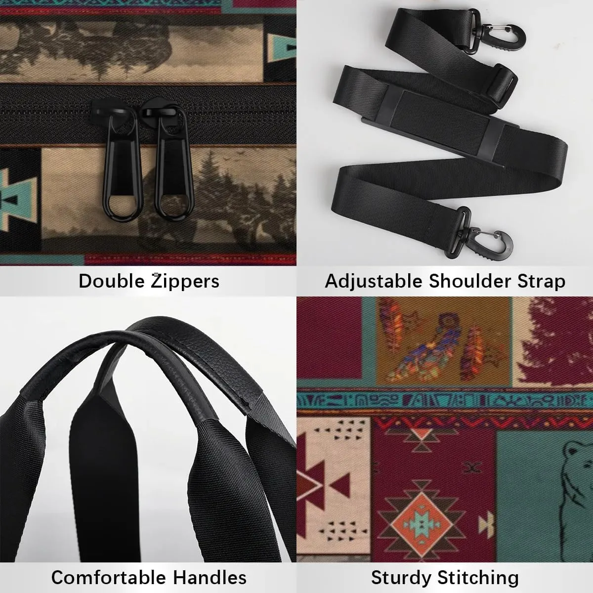 Gym Bags for Men Women Ethnic Boho Pattern Sports Duffel Bags Carry On Travel Duffle Bag with Detachable Adjustable Shoulder Strap Overnight Weekender Bag