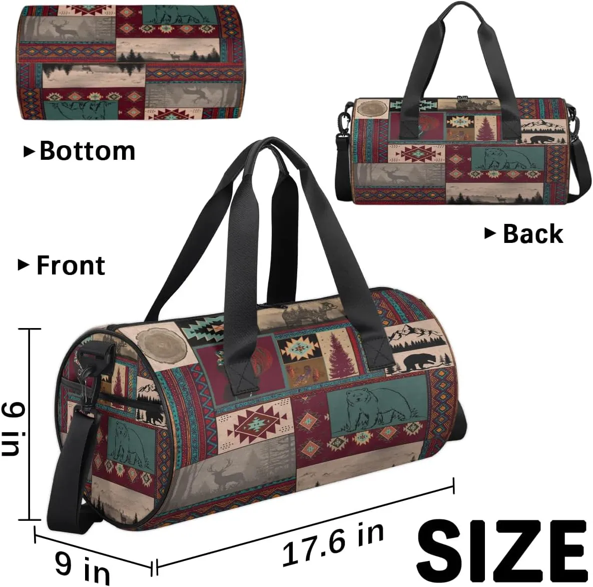 Gym Bags for Men Women Ethnic Boho Pattern Sports Duffel Bags Carry On Travel Duffle Bag with Detachable Adjustable Shoulder Strap Overnight Weekender Bag