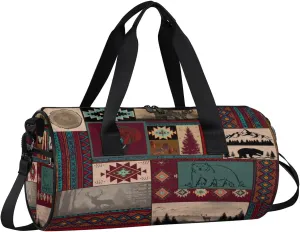 Gym Bags for Men Women Ethnic Boho Pattern Sports Duffel Bags Carry On Travel Duffle Bag with Detachable Adjustable Shoulder Strap Overnight Weekender Bag
