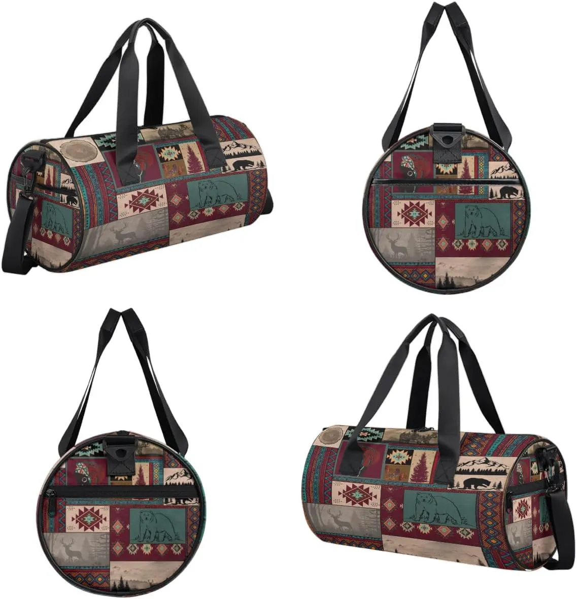 Gym Bags for Men Women Ethnic Boho Pattern Sports Duffel Bags Carry On Travel Duffle Bag with Detachable Adjustable Shoulder Strap Overnight Weekender Bag