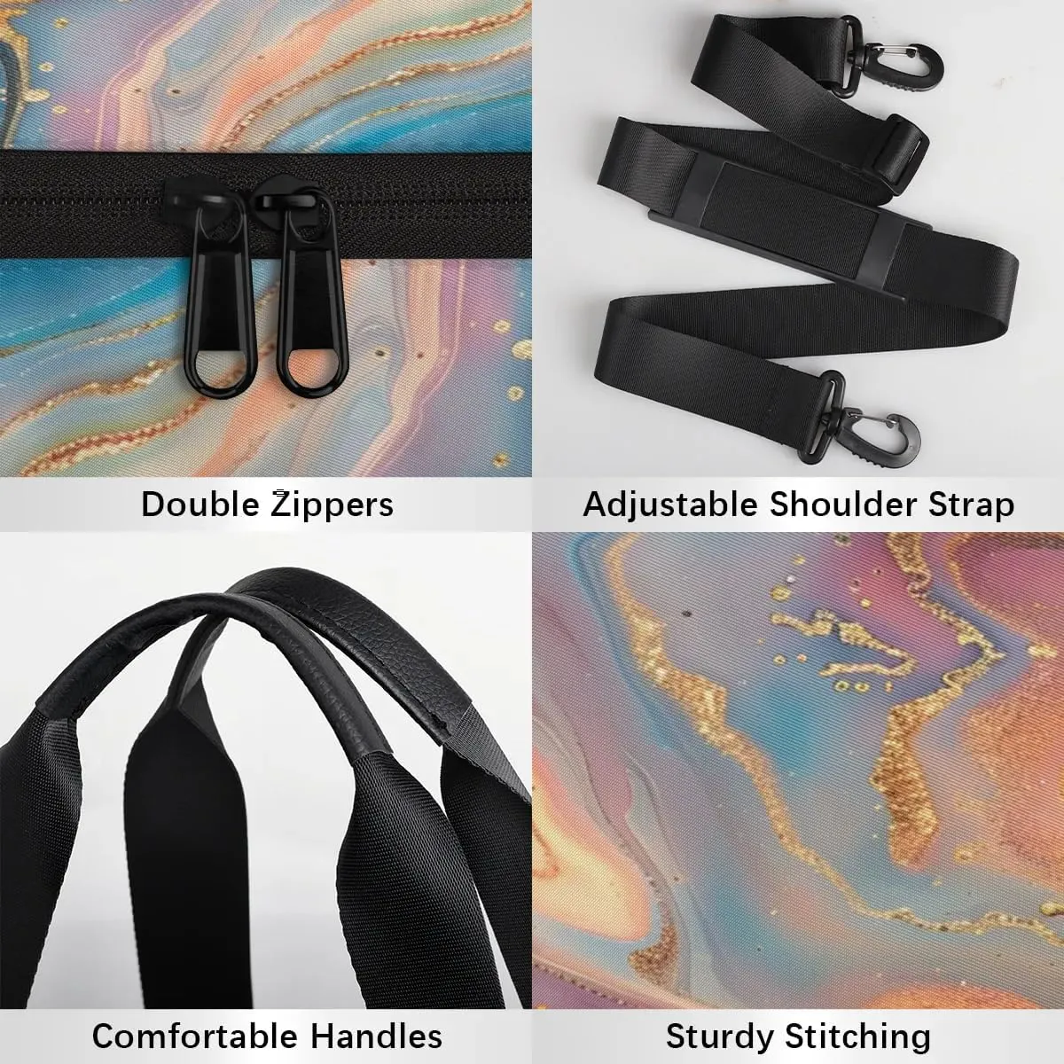 Gym Bags for Men Women Fairy Marble Pattern Sports Duffel Bags Carry On Travel Duffle Bag with Detachable Adjustable Shoulder Strap Overnight Weekender Bag