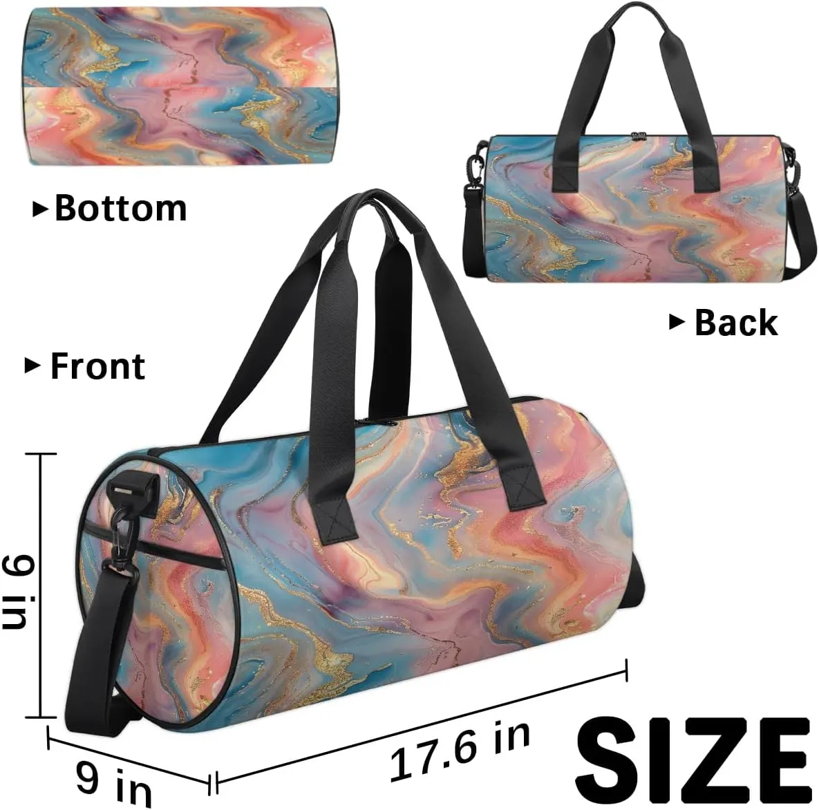 Gym Bags for Men Women Fairy Marble Pattern Sports Duffel Bags Carry On Travel Duffle Bag with Detachable Adjustable Shoulder Strap Overnight Weekender Bag