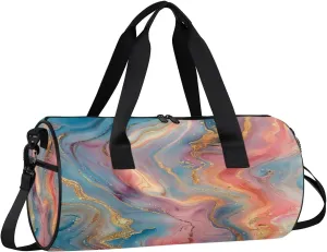 Gym Bags for Men Women Fairy Marble Pattern Sports Duffel Bags Carry On Travel Duffle Bag with Detachable Adjustable Shoulder Strap Overnight Weekender Bag