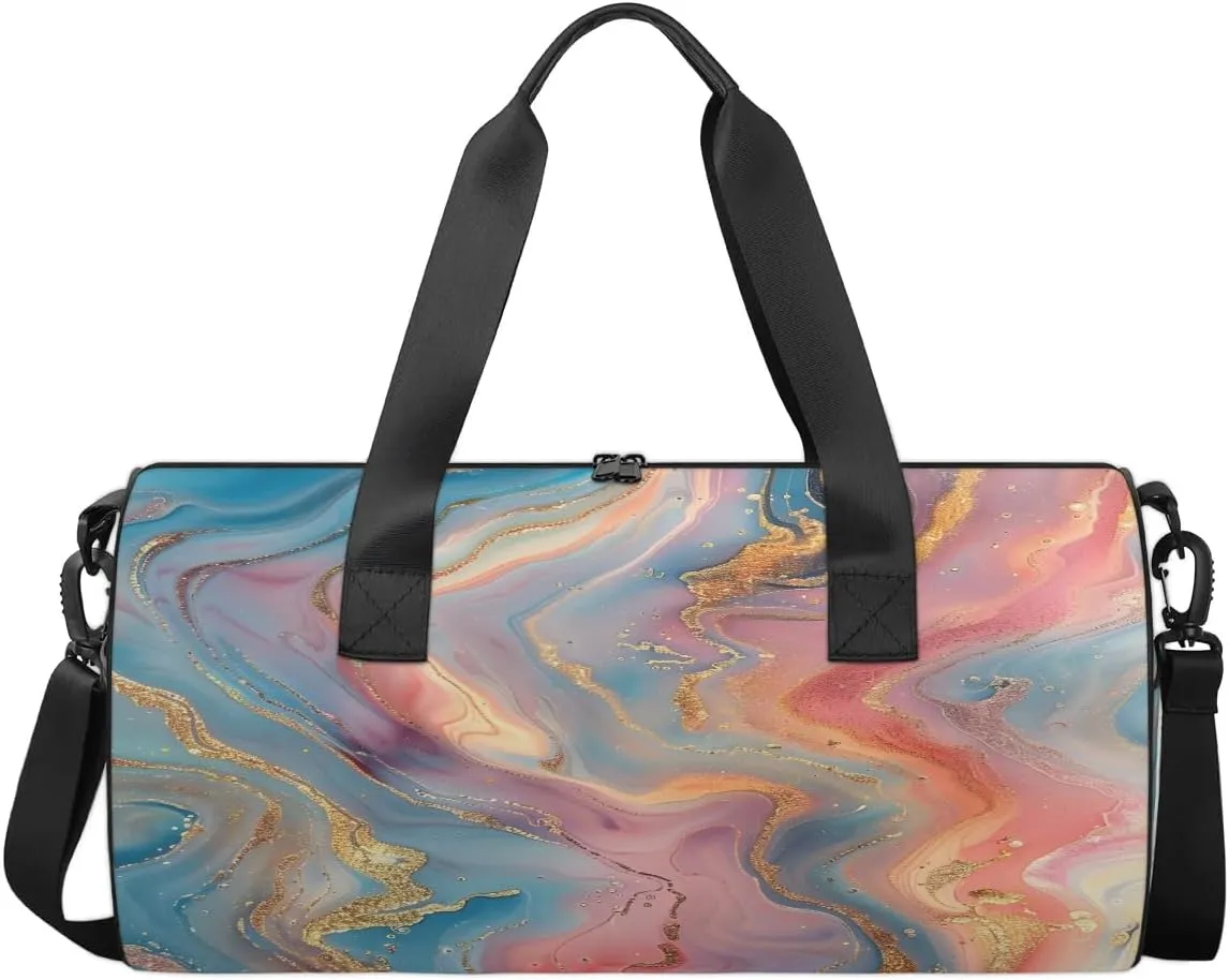 Gym Bags for Men Women Fairy Marble Pattern Sports Duffel Bags Carry On Travel Duffle Bag with Detachable Adjustable Shoulder Strap Overnight Weekender Bag
