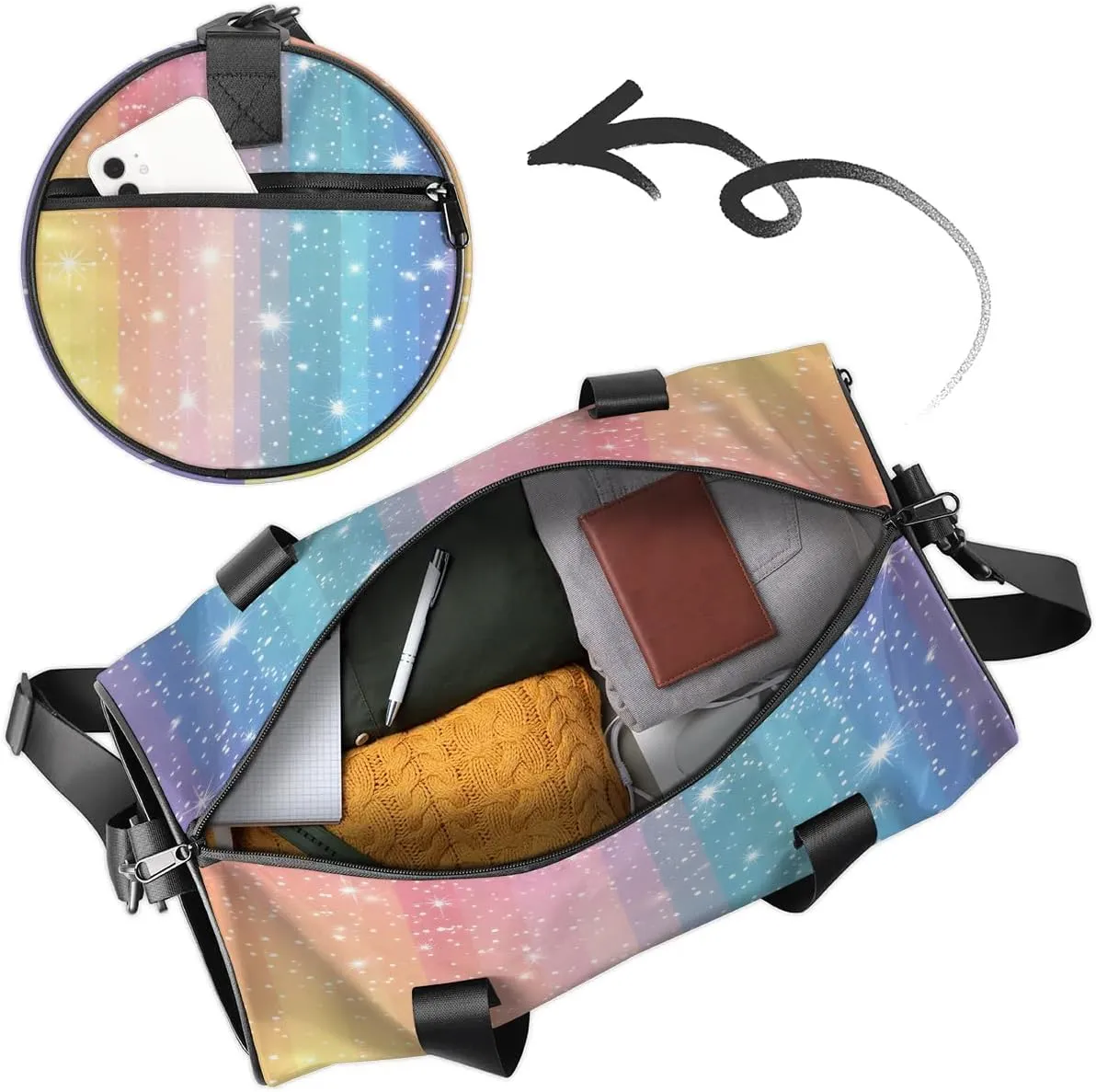 Gym Bags for Men Women Rainbow Stripes Sports Duffel Bags Carry On Travel Duffle Bag with Detachable Adjustable Shoulder Strap Overnight Weekender Bag