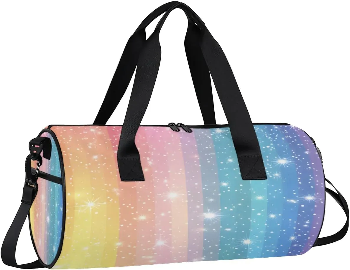Gym Bags for Men Women Rainbow Stripes Sports Duffel Bags Carry On Travel Duffle Bag with Detachable Adjustable Shoulder Strap Overnight Weekender Bag
