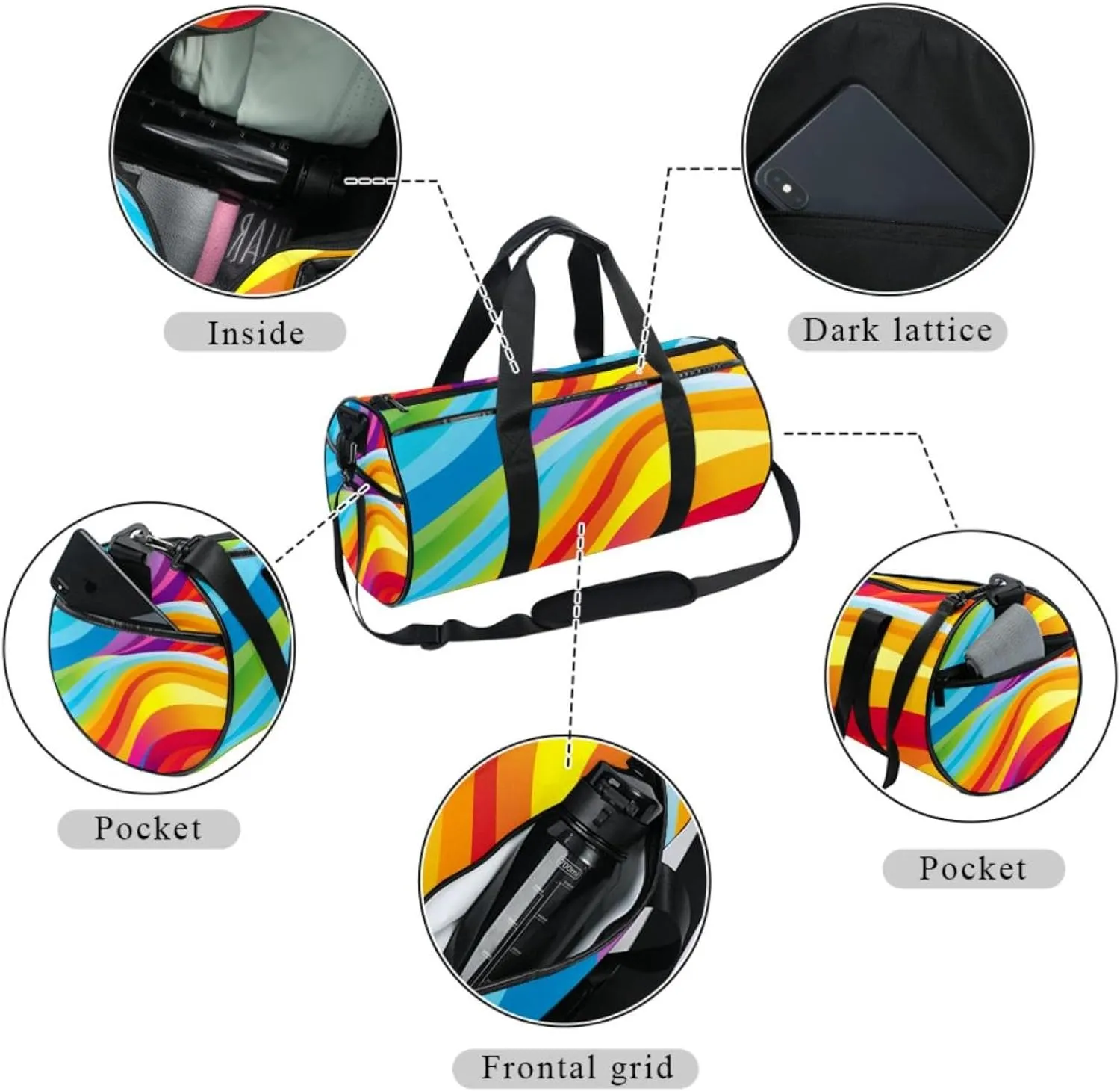 Gym Bags for Men,Travel Duffel Bags for Women,Colored Stripes Rainbow,Workout Bag