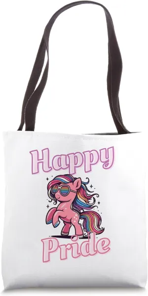 Happy Pride Month Cute Retro Rainbow Pony Tote Bag