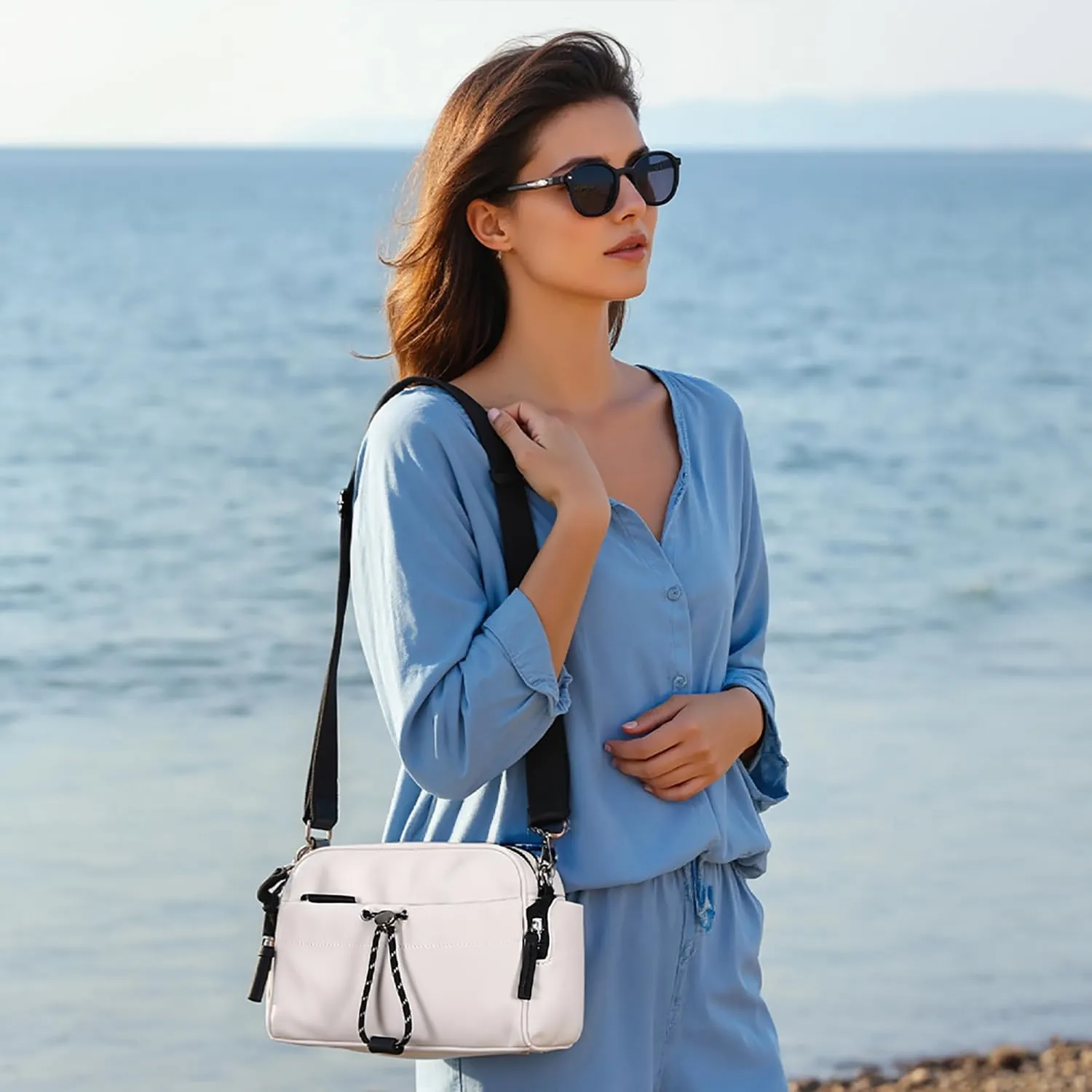 Herald Lightweight Nylon Crossbody Bag for Women, Small Camera Square Shoulder Purse Handbag with Multi-Pockets