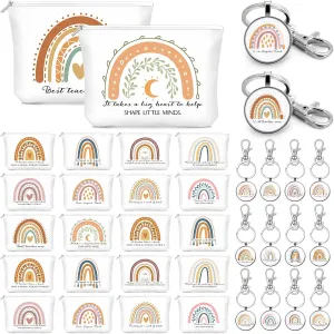 Hillban 40 Pcs Employee Appreciation Gifts Bulk Inspirational Rainbow Cosmetic Bag Canvas Makeup Bags Motivational Keychain for Women Coworke Nurse Mother's Day Graduation Gifts