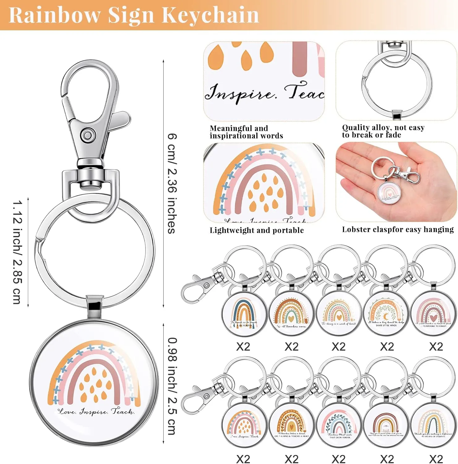 Hillban 40 Pcs Employee Appreciation Gifts Bulk Inspirational Rainbow Cosmetic Bag Canvas Makeup Bags Motivational Keychain for Women Coworke Nurse Mother's Day Graduation Gifts