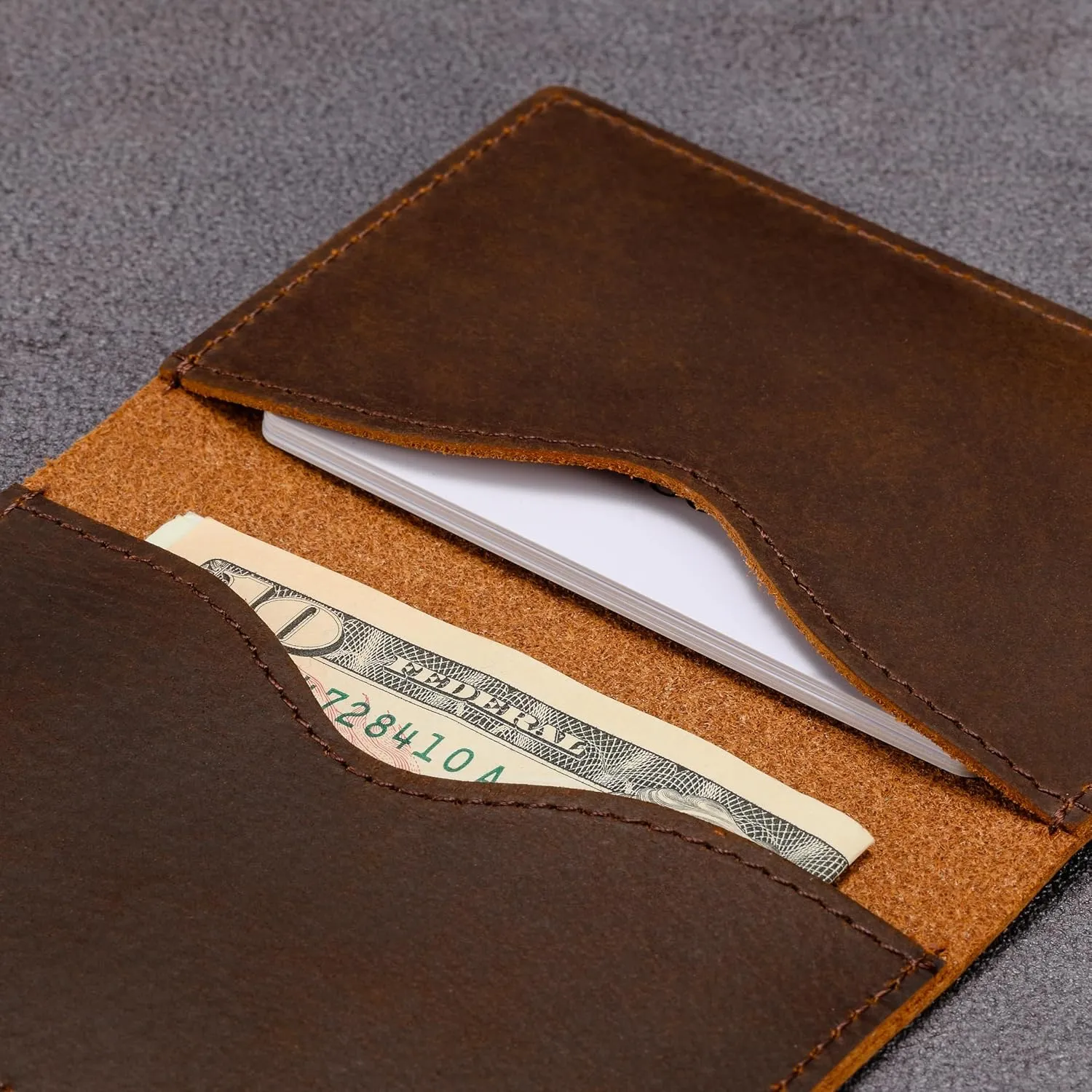 HISCOW Minimalist Thin Bifold Card Holder - Italian Calfskin (Vintage Coffee)