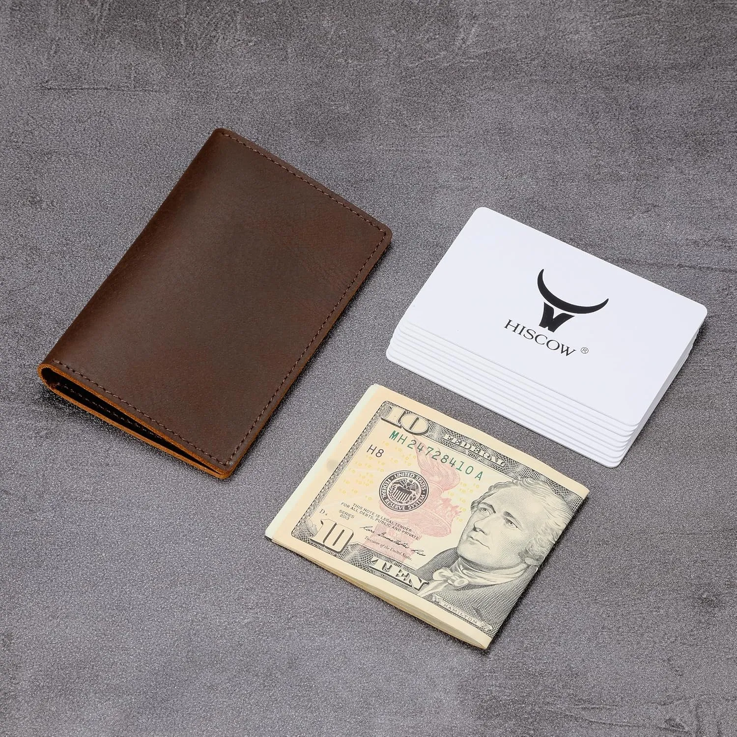 HISCOW Minimalist Thin Bifold Card Holder - Italian Calfskin (Vintage Coffee)