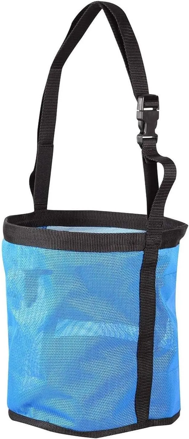 Horse Feed Bag, Mesh Slow Feeding Grain Hay Bag - Collapsible Ripstop Storage Bag Adjustable Strap Neck and Nose for Pasture Trailers Training Horses (Blue,M)