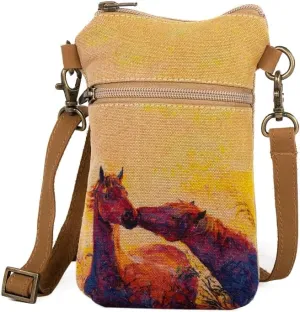 Horses - Crossbody Sling Bags for Women, Cell Phone Purse, Cotton Canvas Purses, Cross Body Phone Purse