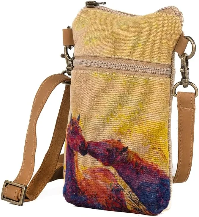 Horses - Crossbody Sling Bags for Women, Cell Phone Purse, Cotton Canvas Purses, Cross Body Phone Purse