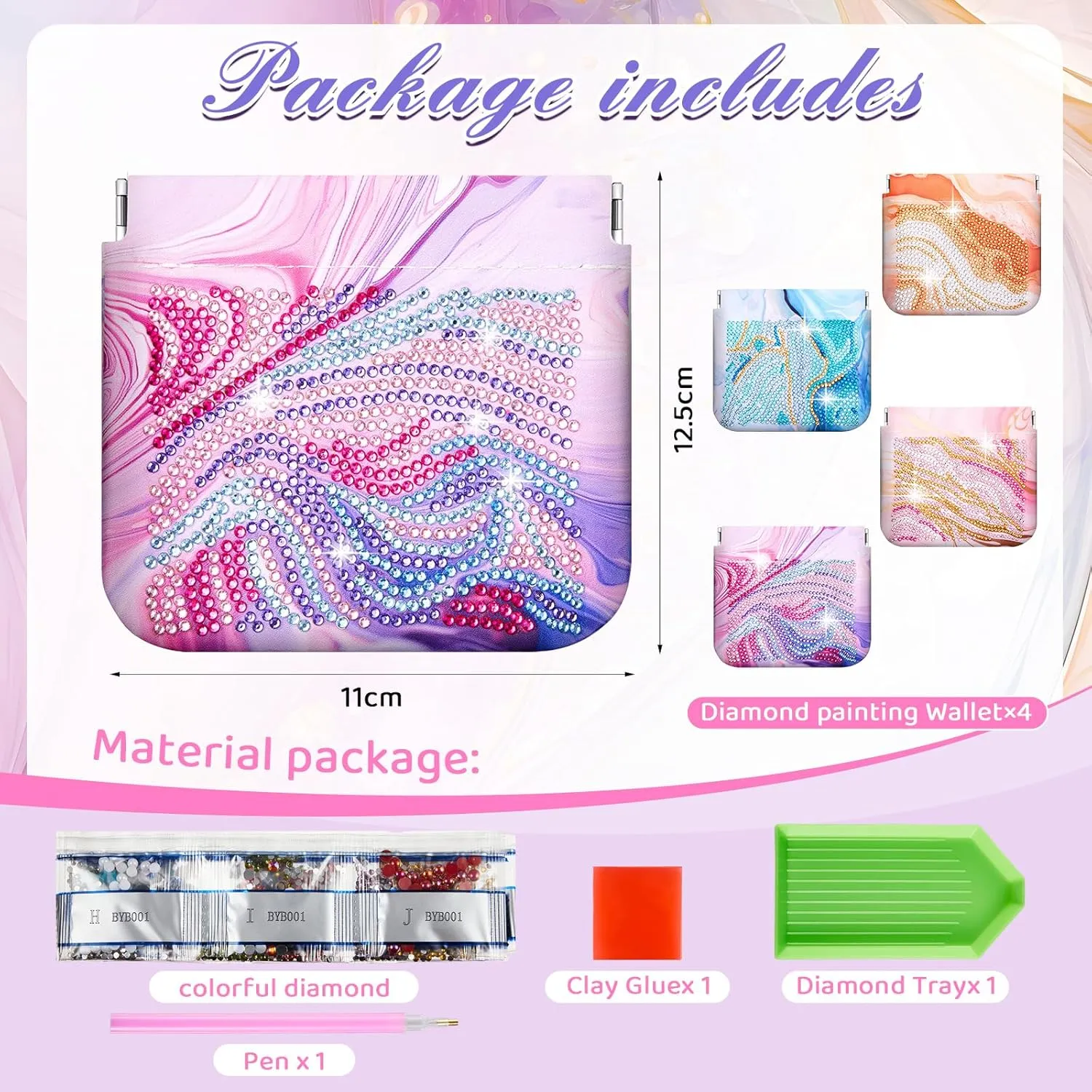 Hsei 4 Pcs Diamond Painting Coin Purse Pouch Leather DIY Rhinestone Paint Handmade Clutch Change Holder Change Purse Diamond Painting Bags for Adults Women Craft Makeup (Marble)