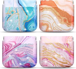 Hsei 4 Pcs Diamond Painting Coin Purse Pouch Leather DIY Rhinestone Paint Handmade Clutch Change Holder Change Purse Diamond Painting Bags for Adults Women Craft Makeup (Marble)