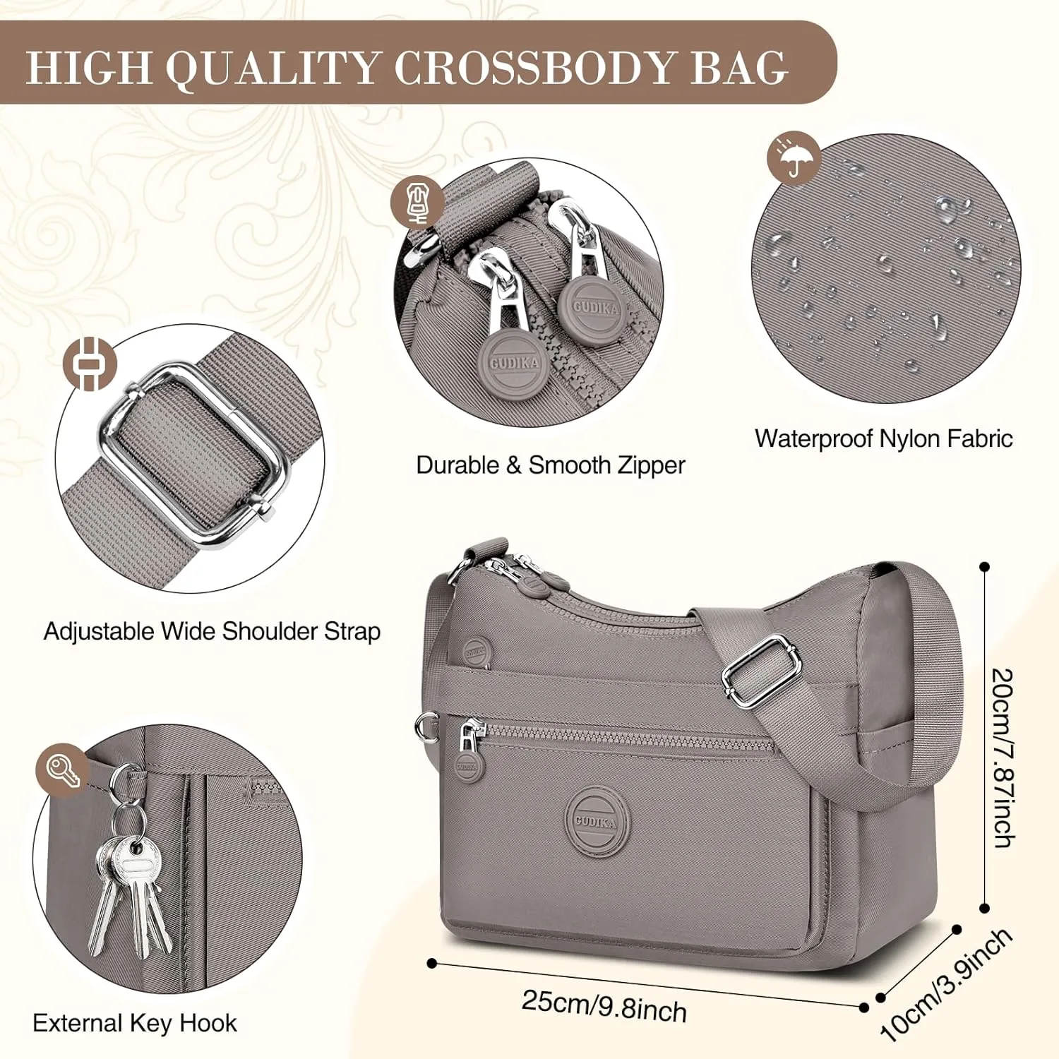HUANLANG Nylon Crossbody Bags for Women Large Lightweight Travel Purse Women's Pocketbooks Multi Pocket Shoulder Bag