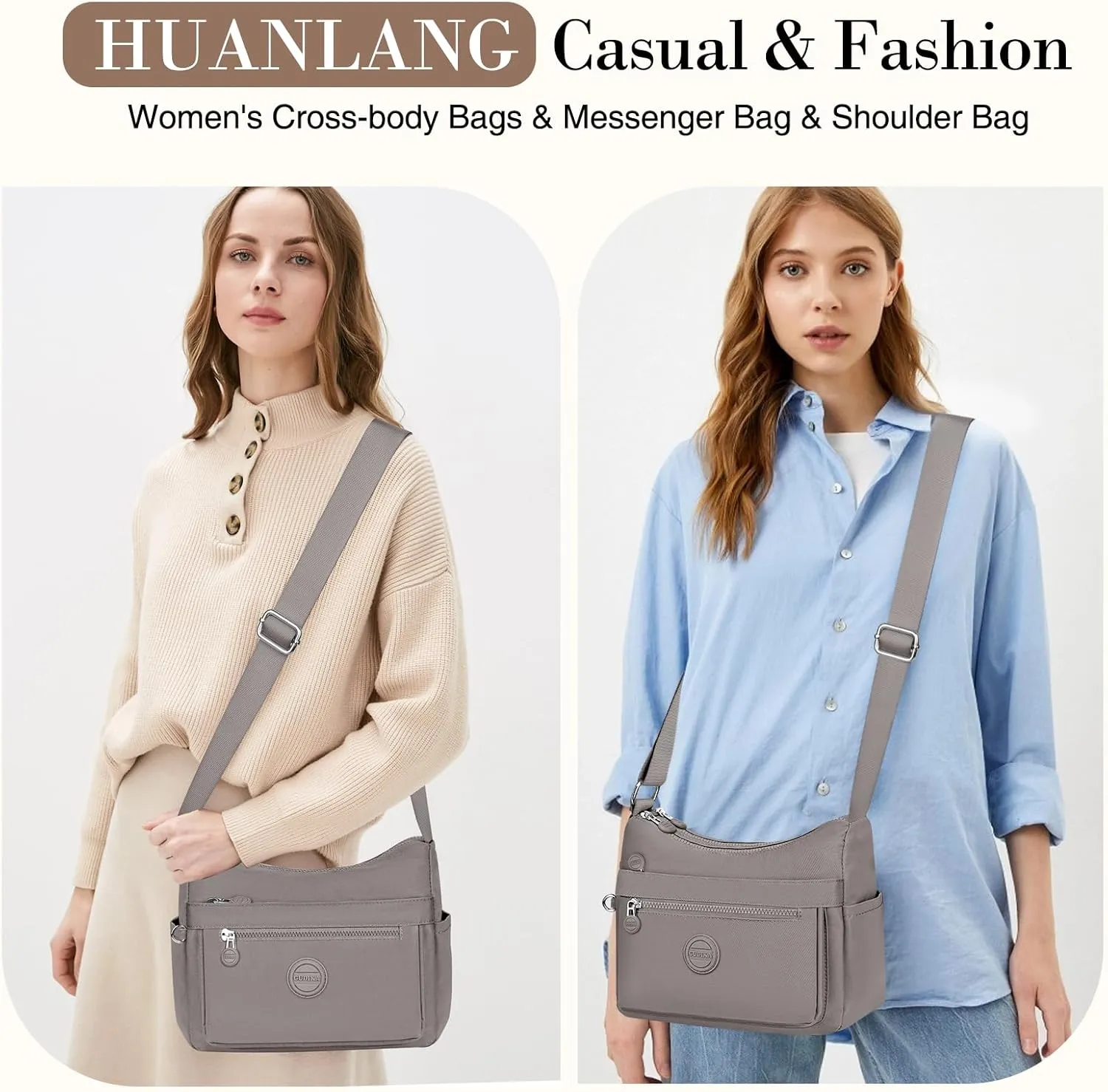 HUANLANG Nylon Crossbody Bags for Women Large Lightweight Travel Purse Women's Pocketbooks Multi Pocket Shoulder Bag