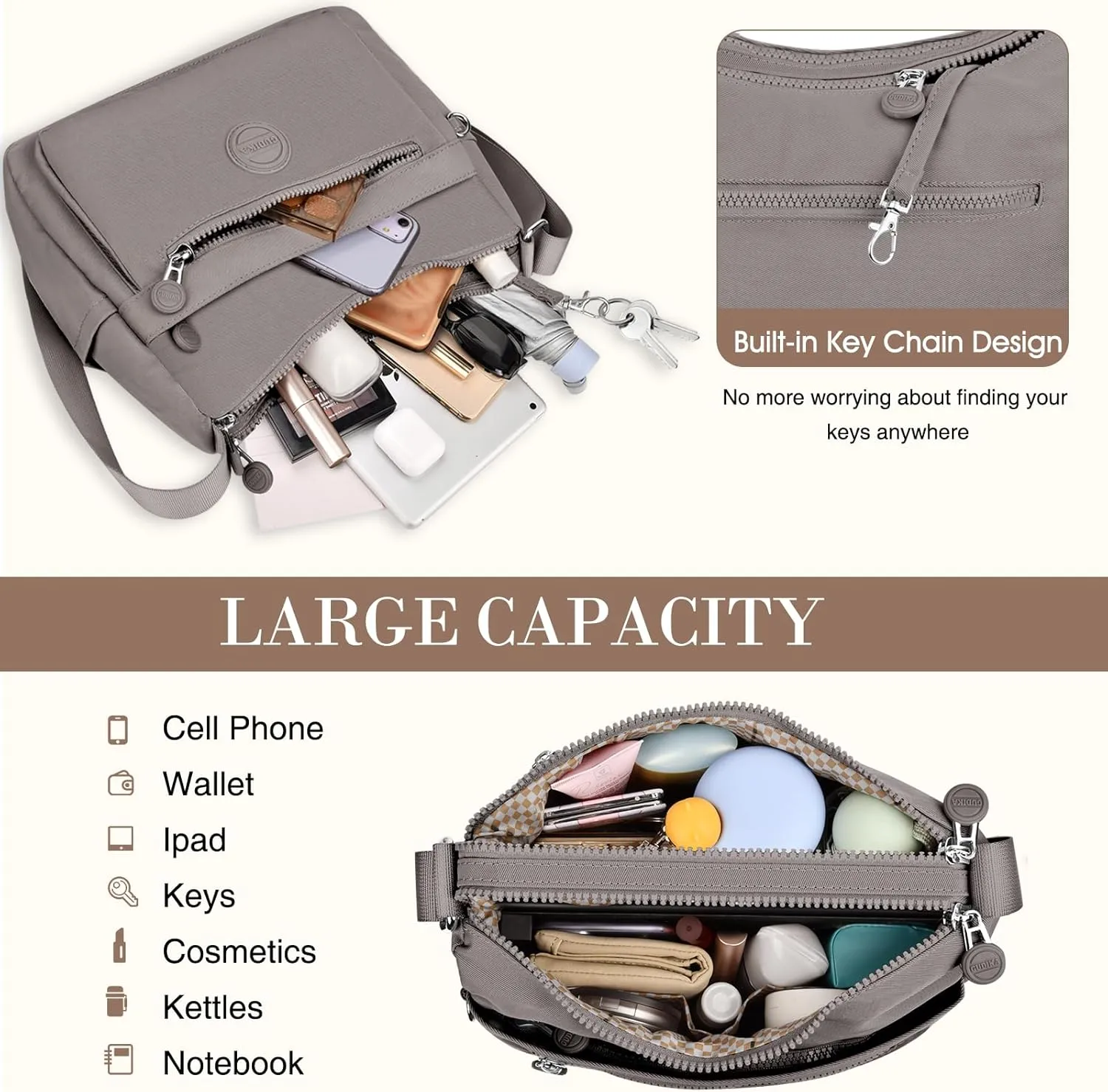 HUANLANG Nylon Crossbody Bags for Women Large Lightweight Travel Purse Women's Pocketbooks Multi Pocket Shoulder Bag